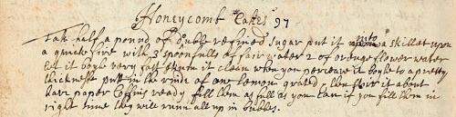 Honeycomb recipe from a 17thC manuscript (MS1511) dated 1682 in the Wellcome Library